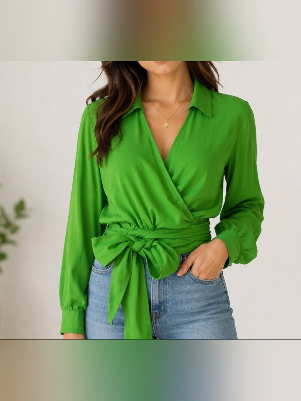 NWT & other stories green wrap collared blouse size 0 modern glam retro bold